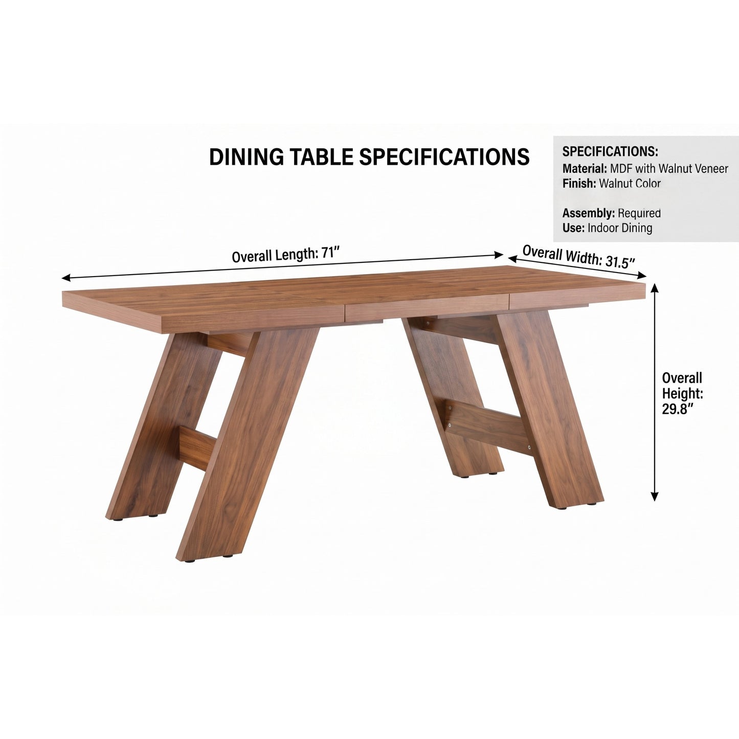 Sumdeal 71-inch Wood-Look Rectangular Dining Table with Angled Legs - detail image 5