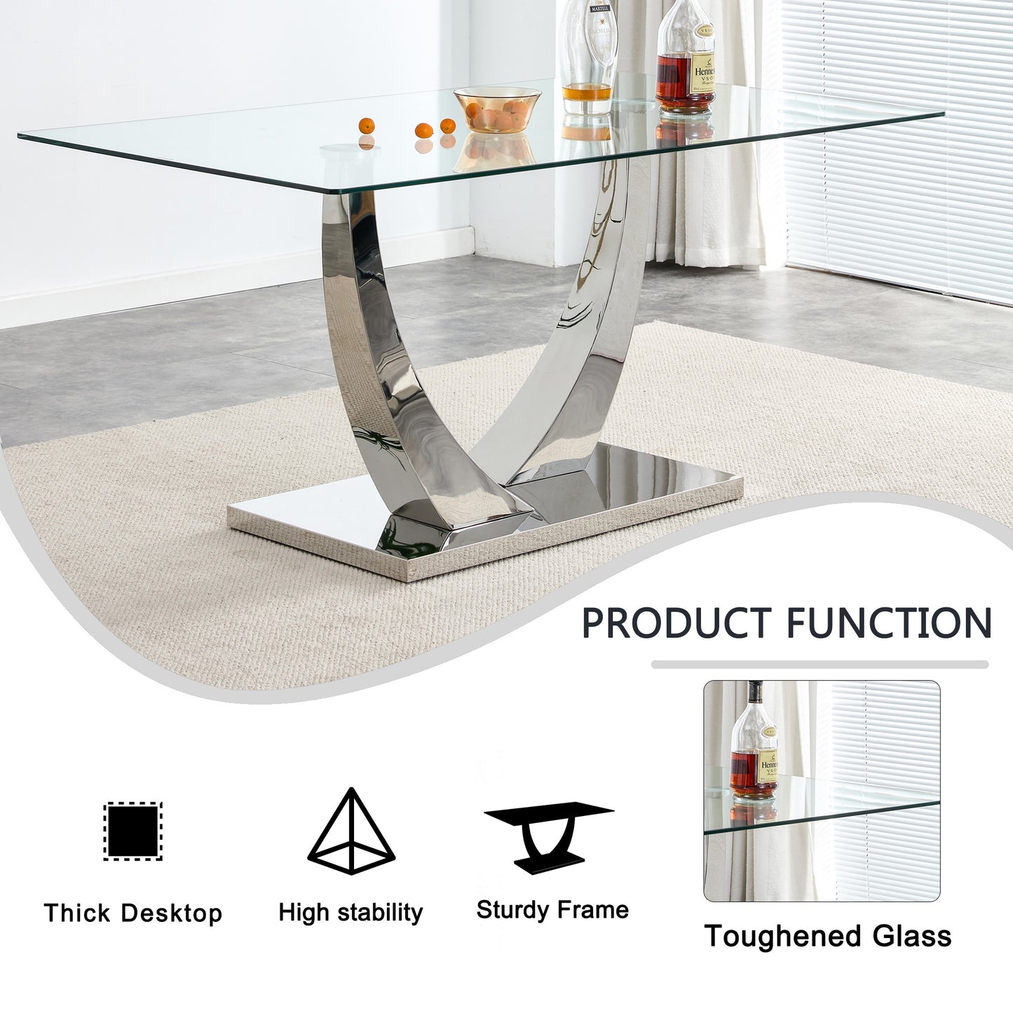 Sumdeal Rectangular Glass Dining Table for Modern Dining Rooms - detail image 5