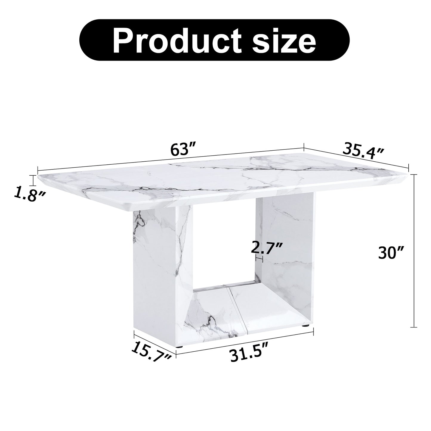 Sumdeal Rectangular Faux Marble Dining Table for Modern Dining Rooms - dimension image 2