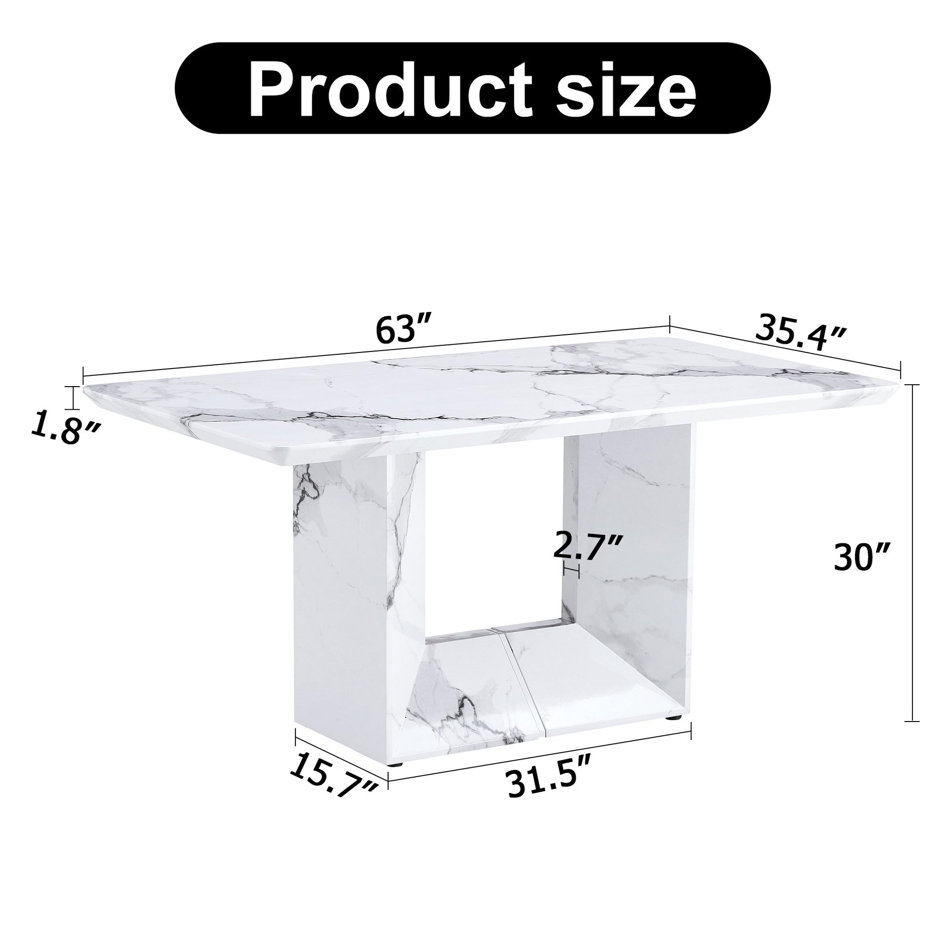 Sumdeal Rectangular Faux Marble Dining Table for Modern Dining Rooms - dimension image 2