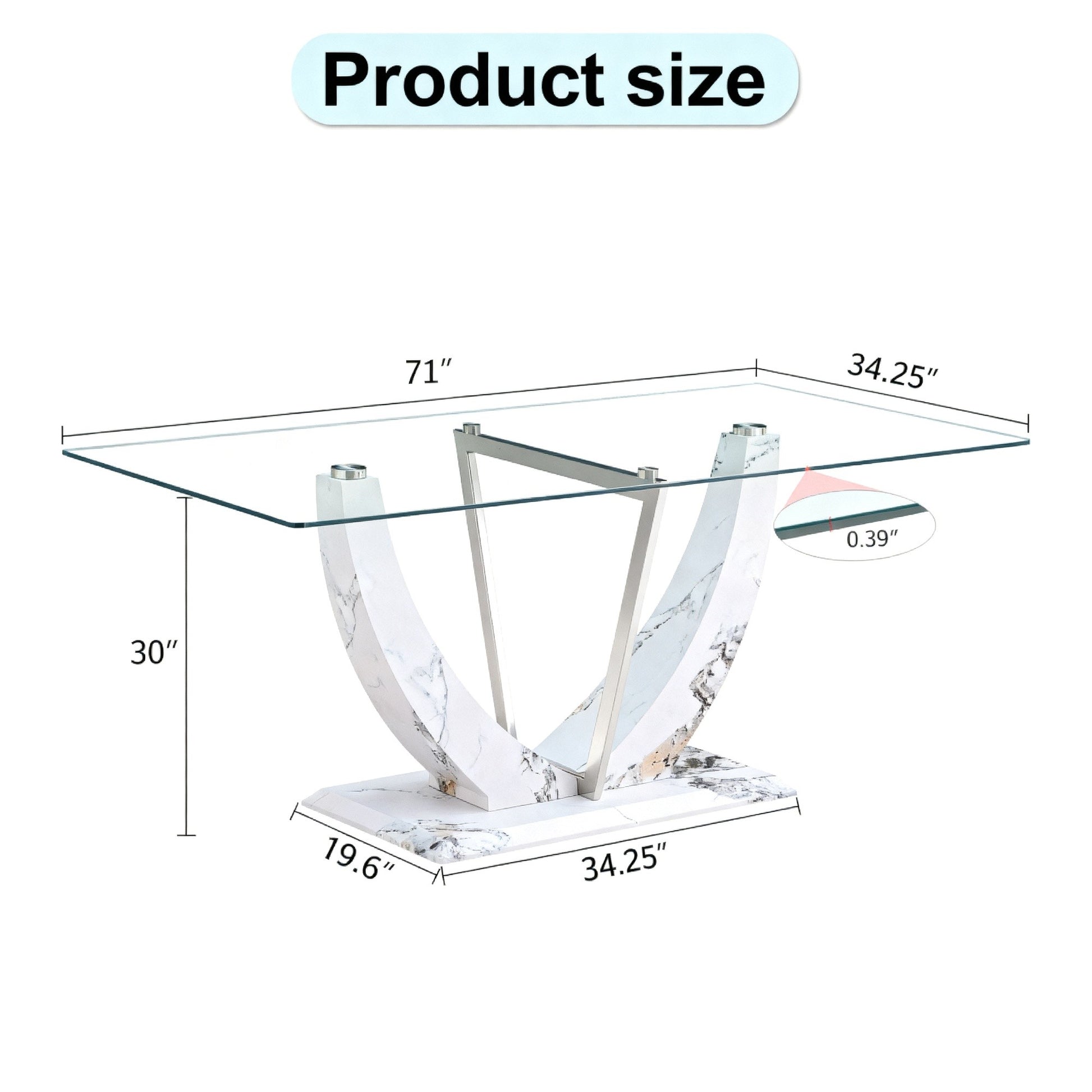 Sumdeal Rectangular Glass Dining Table for Modern Dining Rooms - dimension image 2