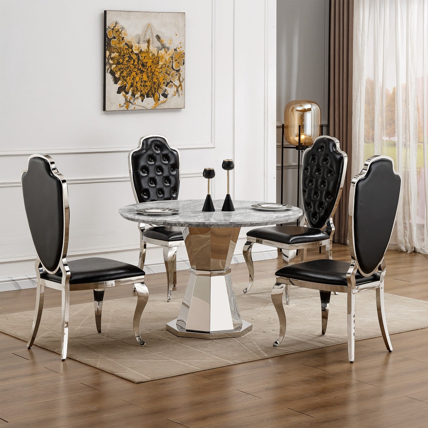 Sumdeal Round Faux Marble Dining Table for Apartments and Kitchens - detail image 5