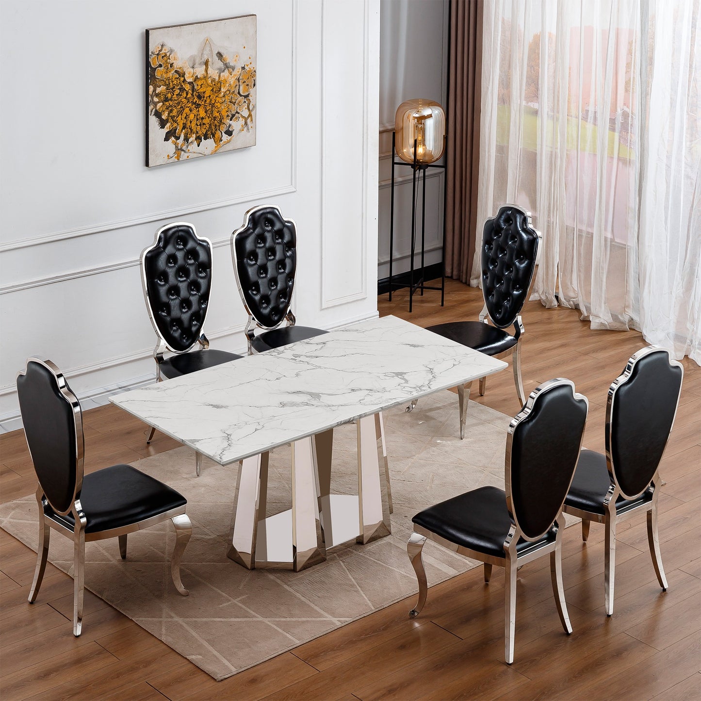 Sumdeal Rectangular Faux Marble Dining Table for Modern Dining Rooms - detail image 5