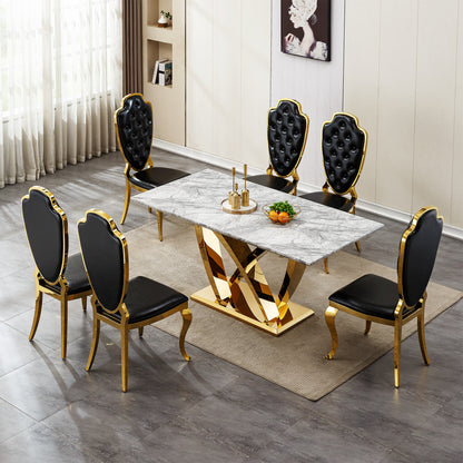 Sumdeal Rectangular Faux Marble Dining Table for Modern Dining Rooms - detail image 5