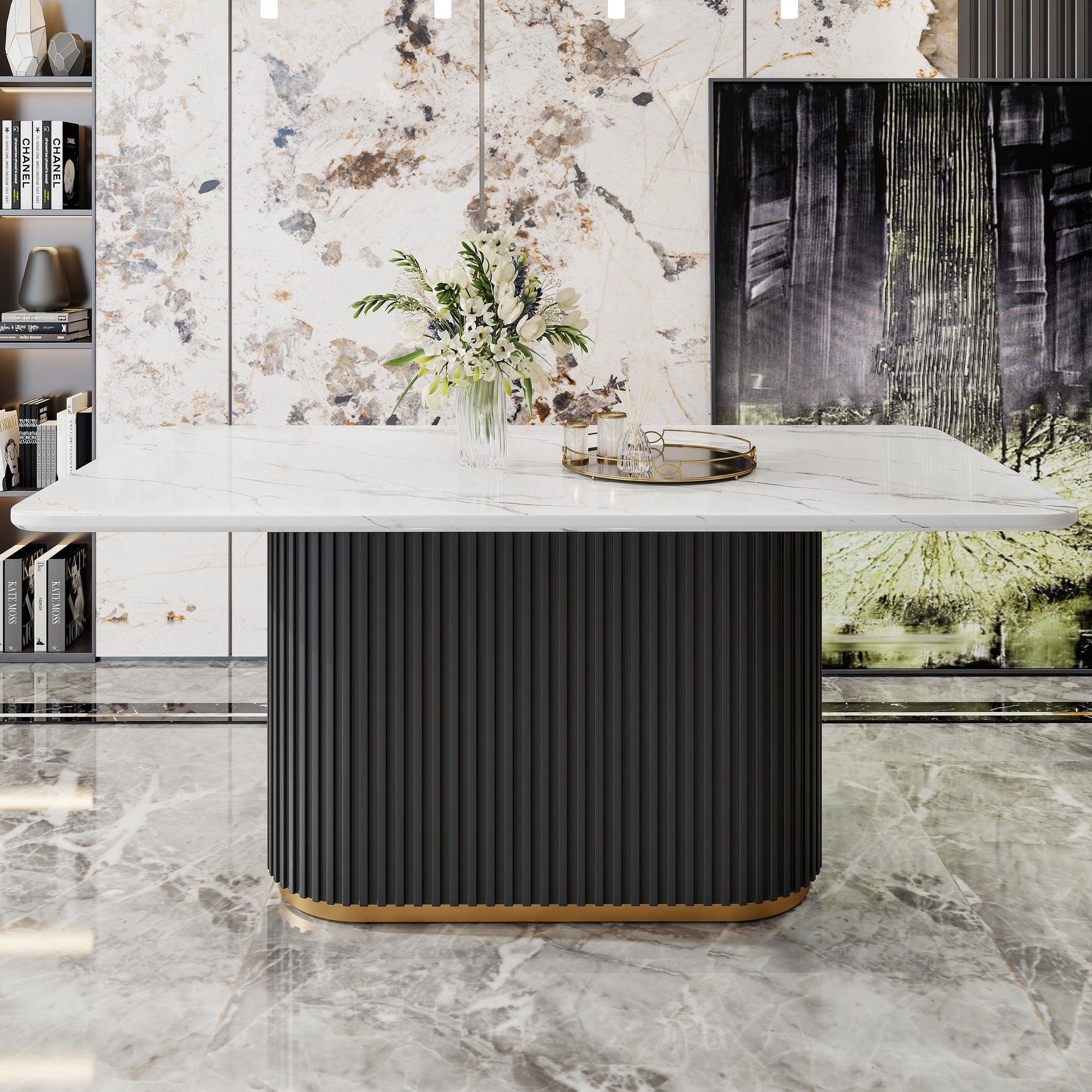 Sumdeal Rectangular Faux Marble Dining Table for Modern Dining Rooms - detail image 5
