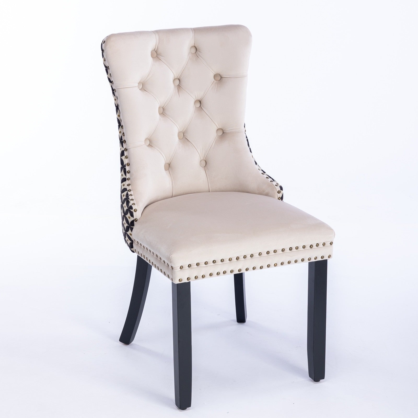 Sumdeal Beige Velvet Dining Chairs Set of 2 with Wood Legs - product image 5