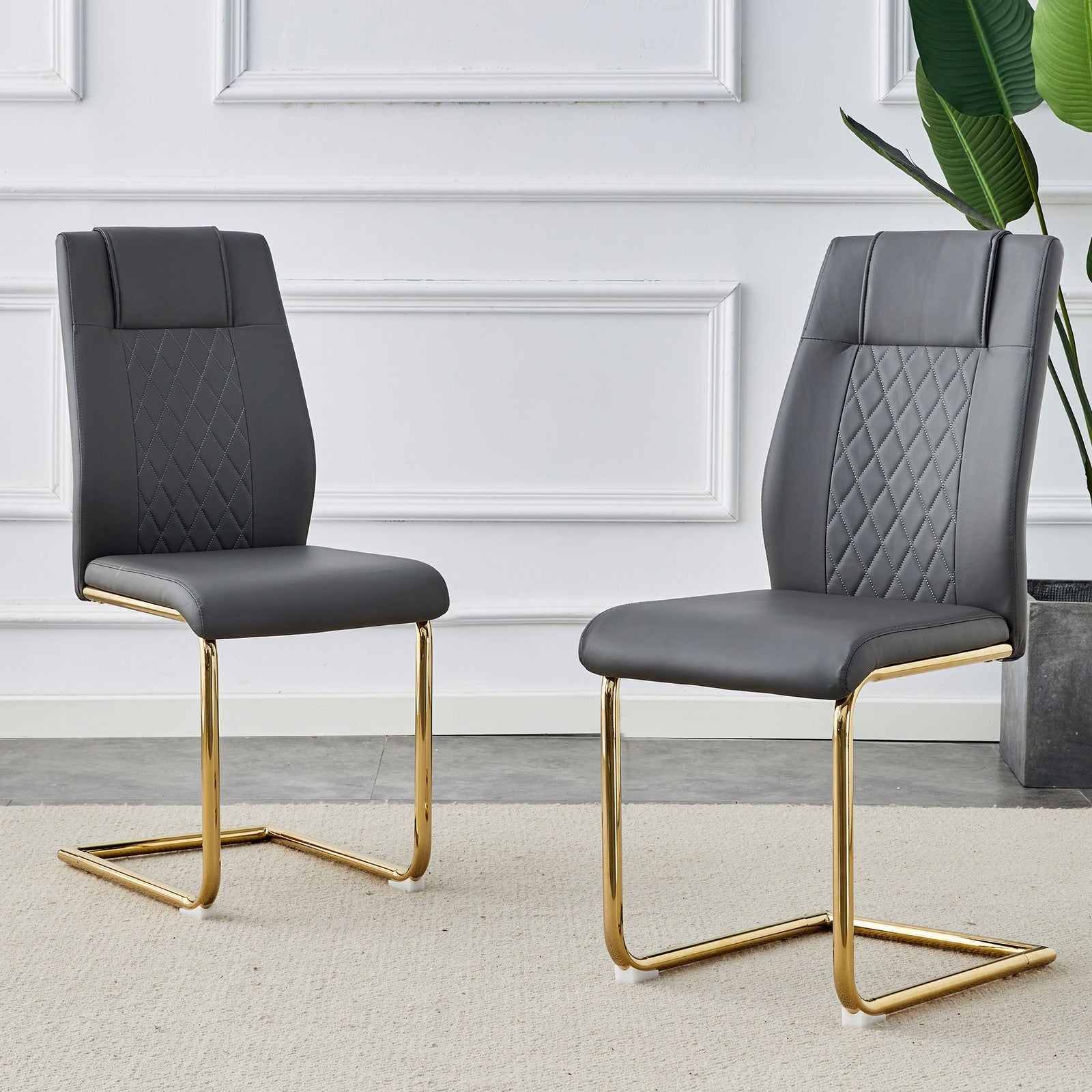 Sumdeal Gray PU Leather Dining Chairs Set of 4 with Gold Legs - product image 5