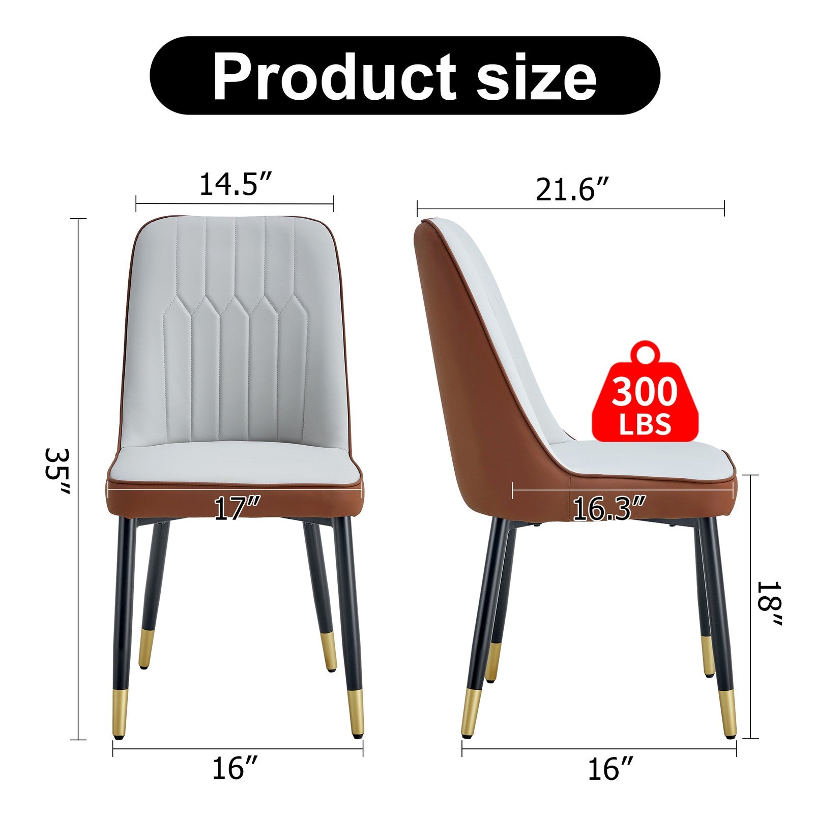 Sumdeal Brown and Light Gray PU Leather Dining Chairs Set of 4 with Black Legs - product image 5