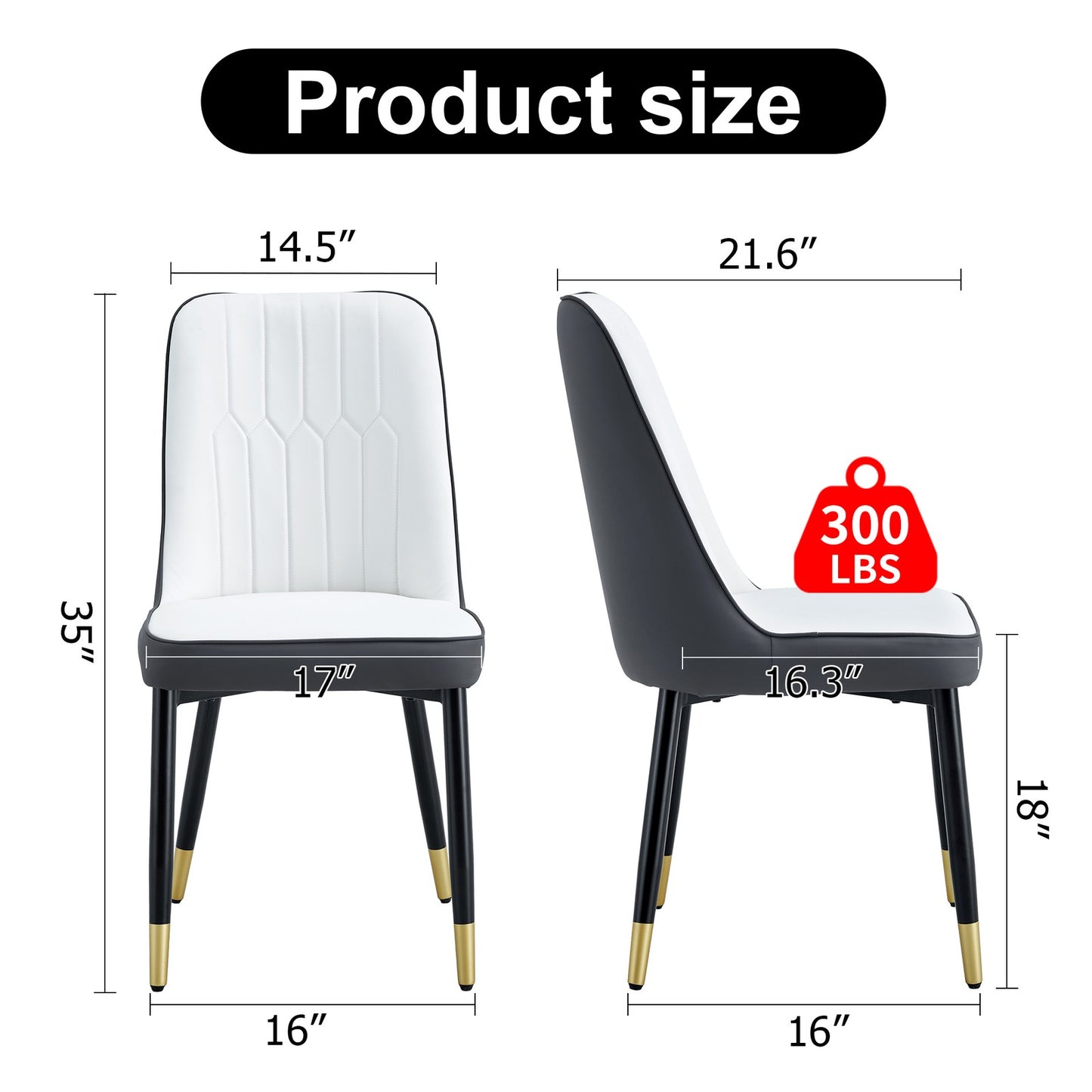 Sumdeal White and gray PU Leather Dining Chairs Set of 4 with Black Legs - product image 5