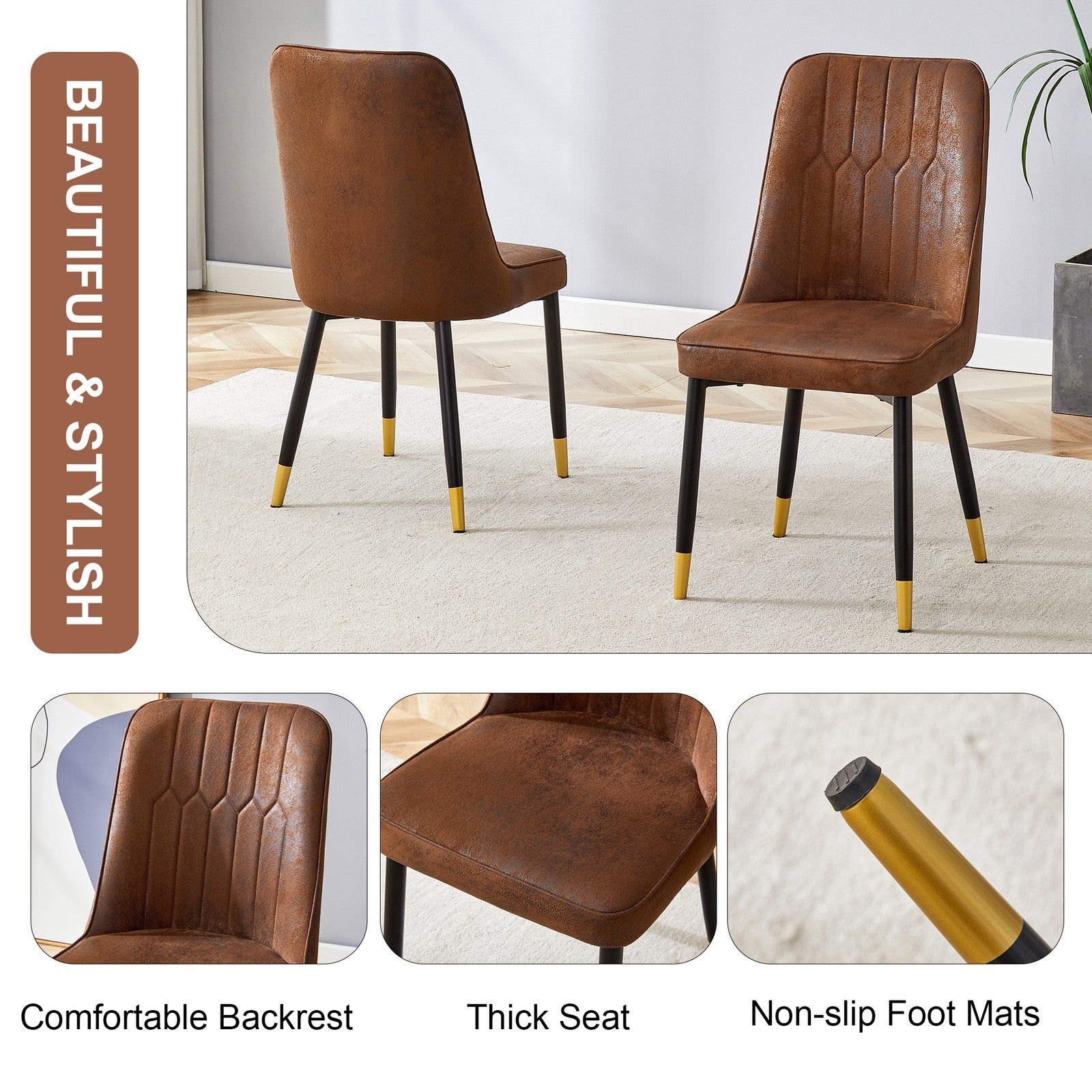 Sumdeal Brown and Black Upholstered Dining Chairs Set of 2 with Black Legs - product image 5