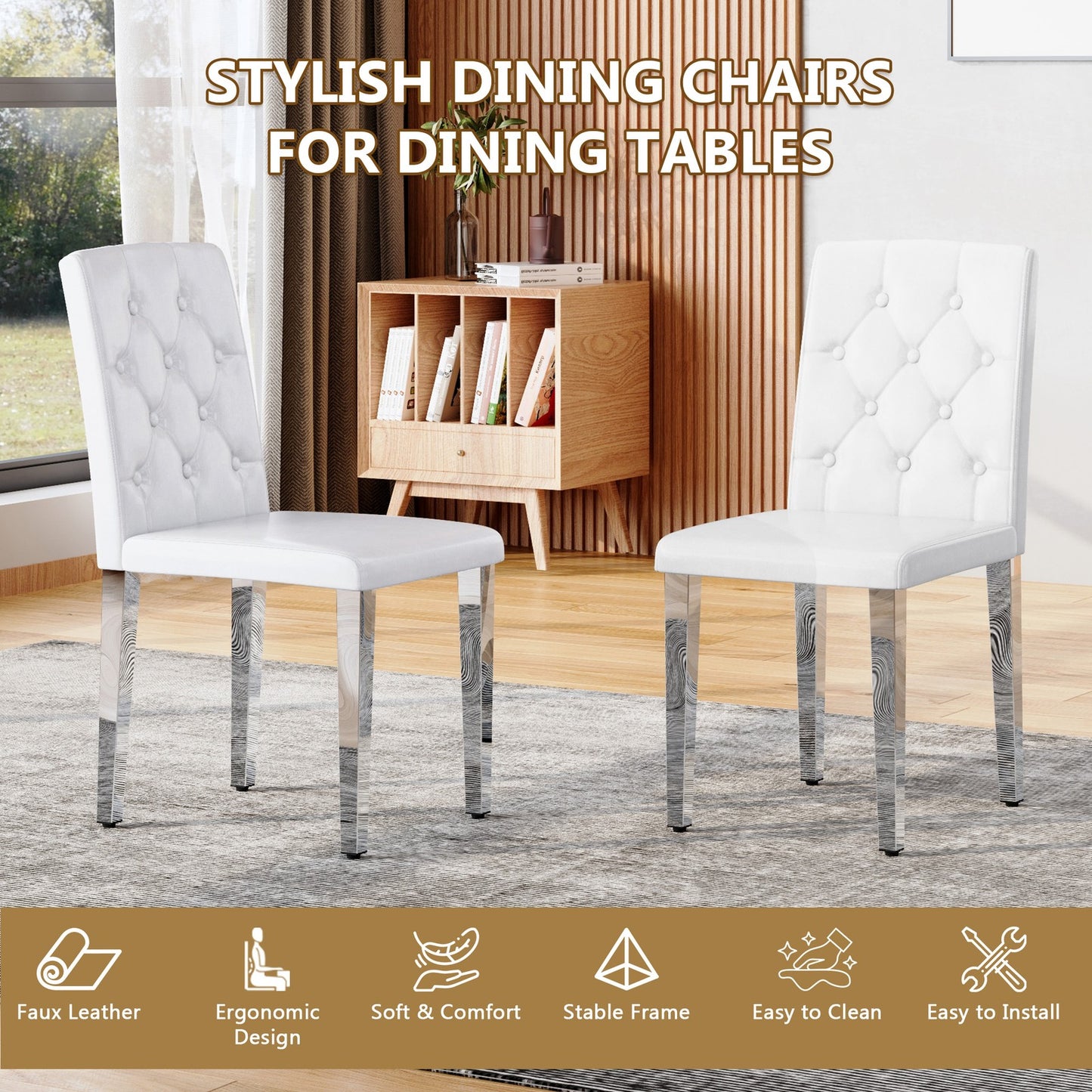 Sumdeal White and Silver PU Leather Dining Chairs Set of 2 with Silver Legs - product image 5