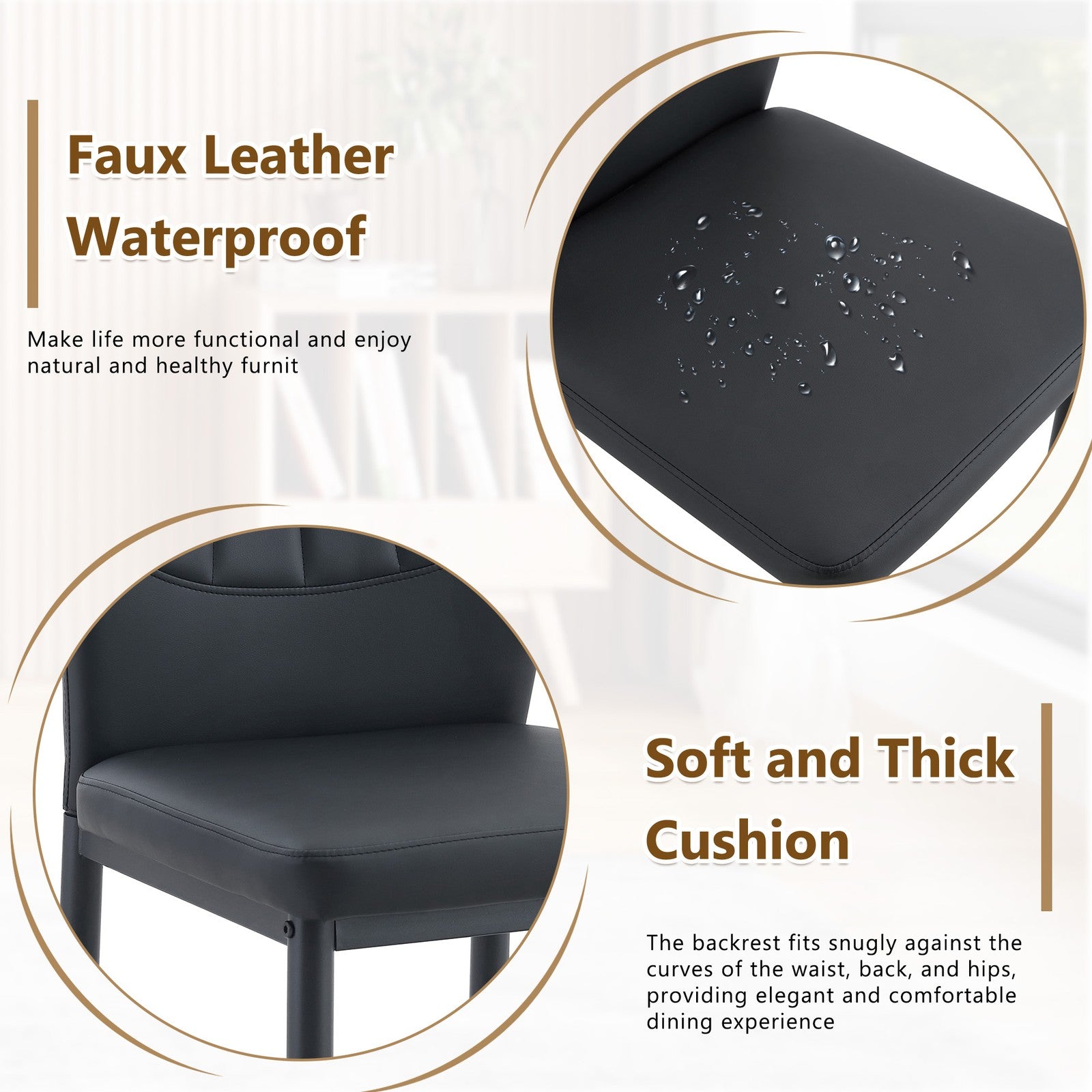 Sumdeal Black PU Leather Dining Chairs Set of 3 with Modern Legs - product image 5