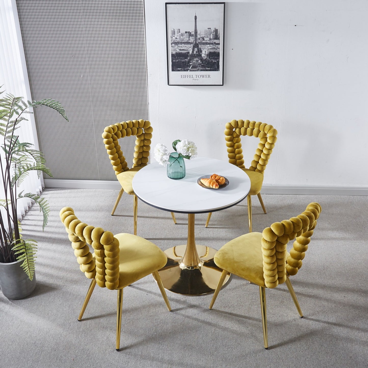 Sumdeal Yellow Fabric Dining Chairs Set of 4 with Gold Legs - product image 5