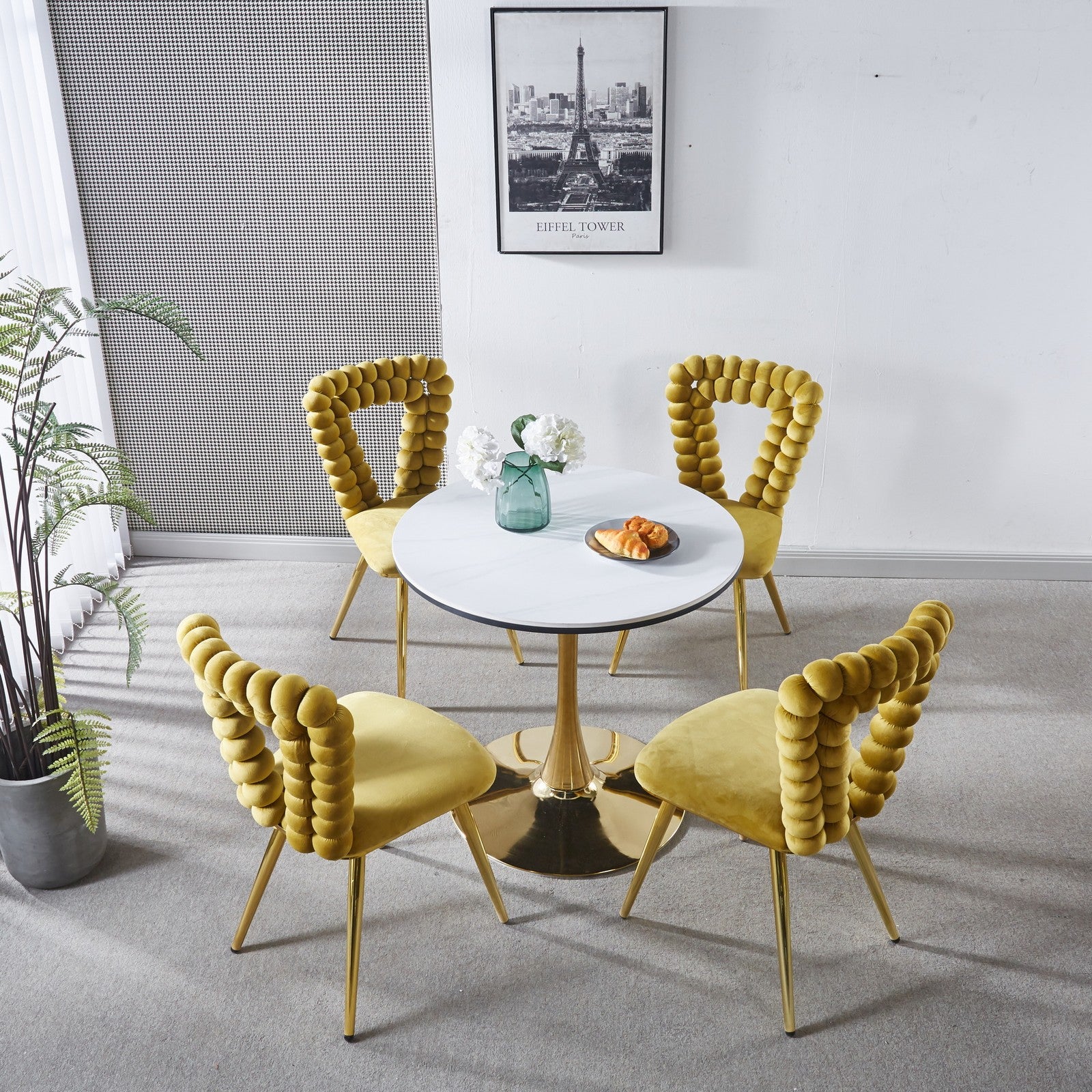 Sumdeal Yellow Fabric Dining Chairs Set of 4 with Gold Legs - product image 5