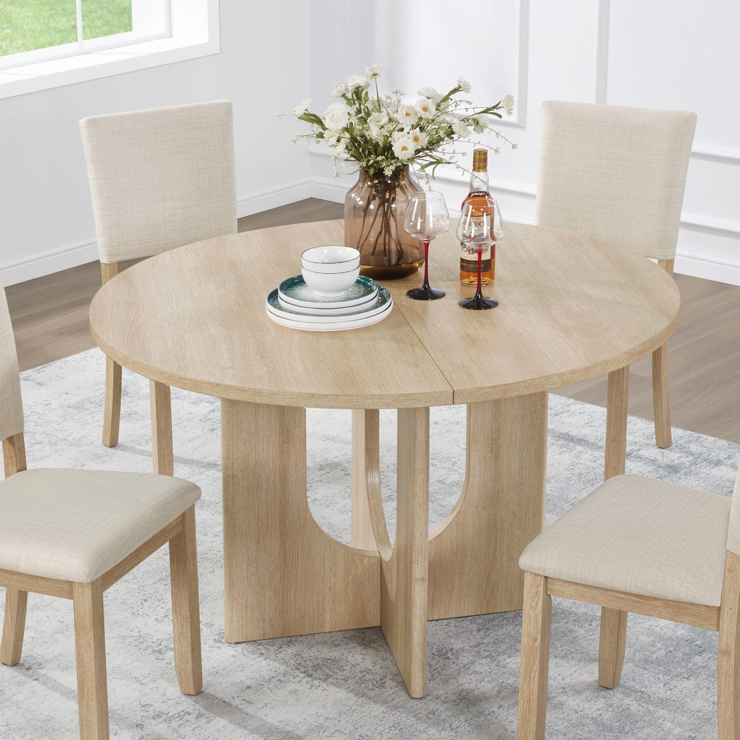 Sumdeal Round Wood-Look Dining Table for Apartments and Kitchens - detail image 6
