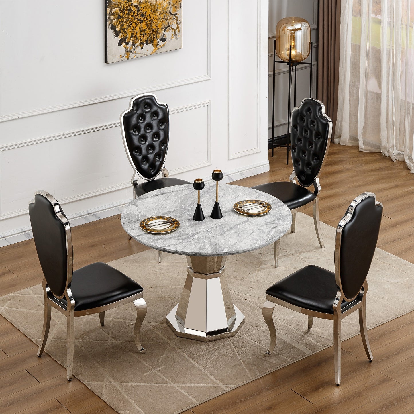 Sumdeal Round Faux Marble Dining Table for Apartments and Kitchens - detail image 6