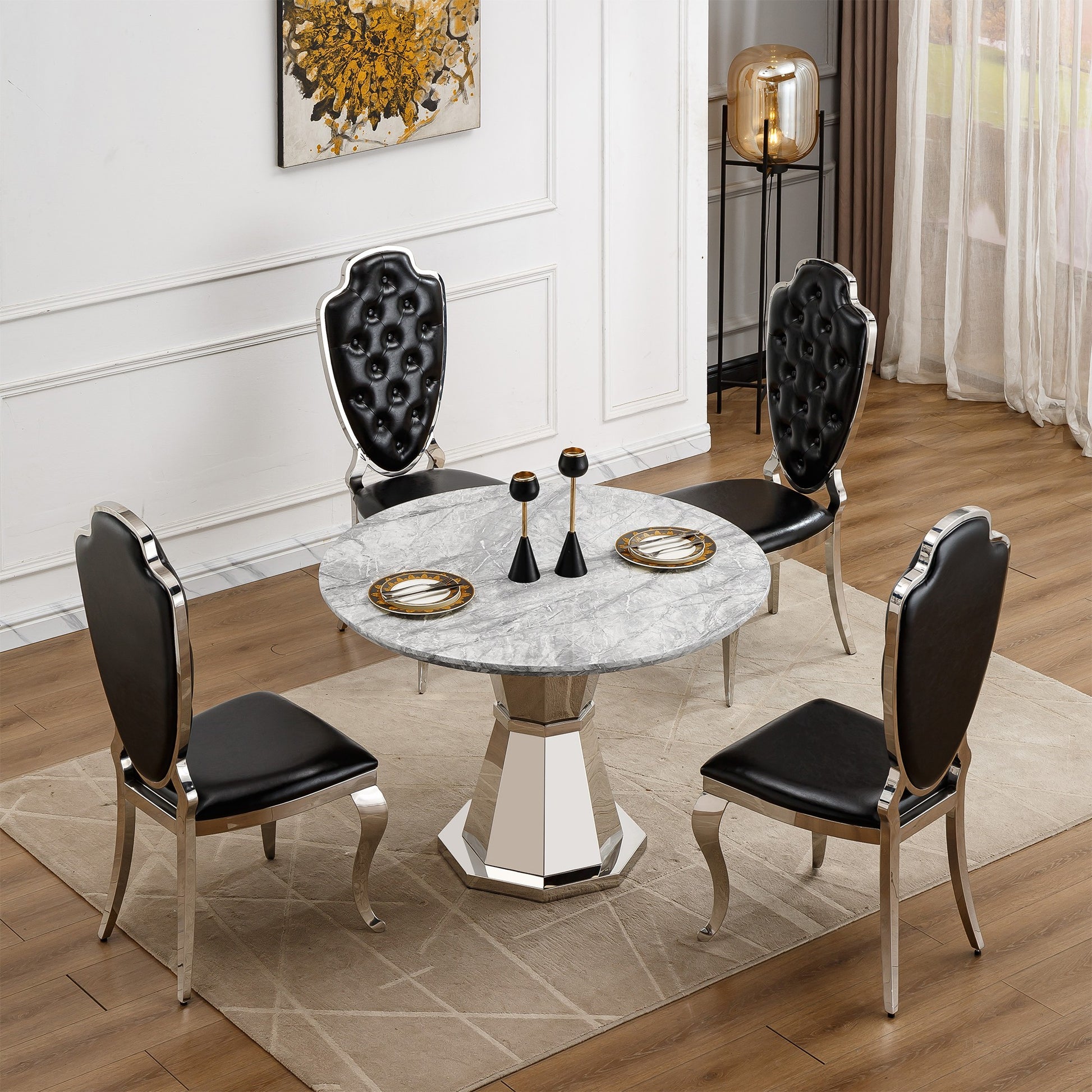 Sumdeal Round Faux Marble Dining Table for Apartments and Kitchens - detail image 6