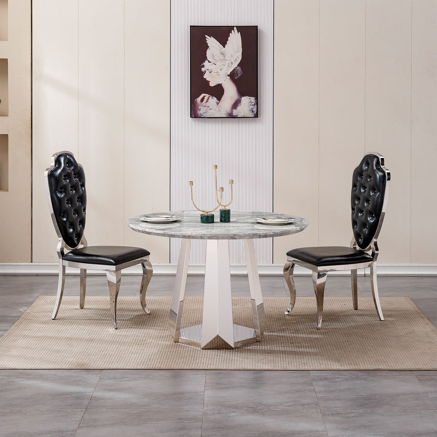Sumdeal Round Faux Marble Dining Table for Apartments and Kitchens - detail image 6