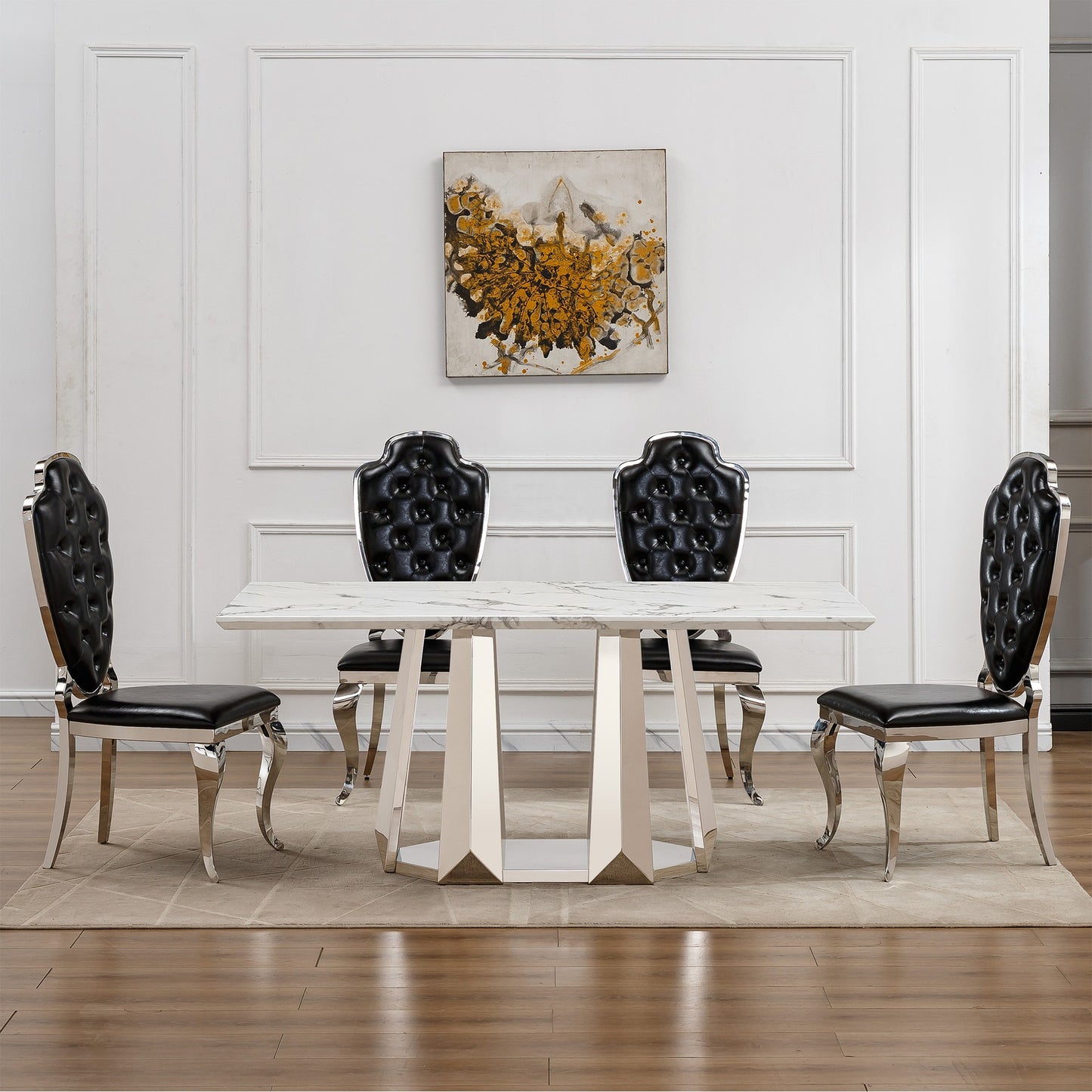Sumdeal Rectangular Faux Marble Dining Table for Modern Dining Rooms - detail image 6