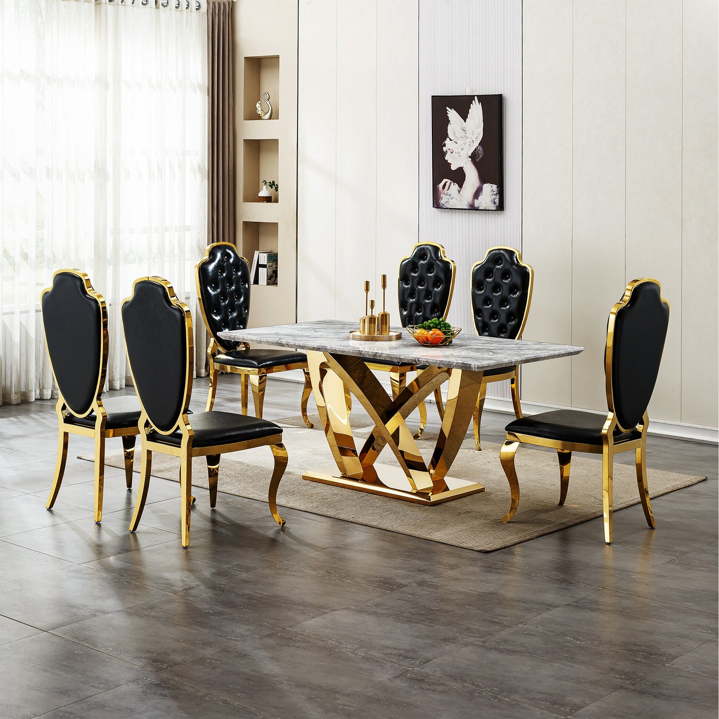 Sumdeal Rectangular Faux Marble Dining Table for Modern Dining Rooms - detail image 6