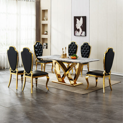 Sumdeal Rectangular Faux Marble Dining Table for Modern Dining Rooms - detail image 6