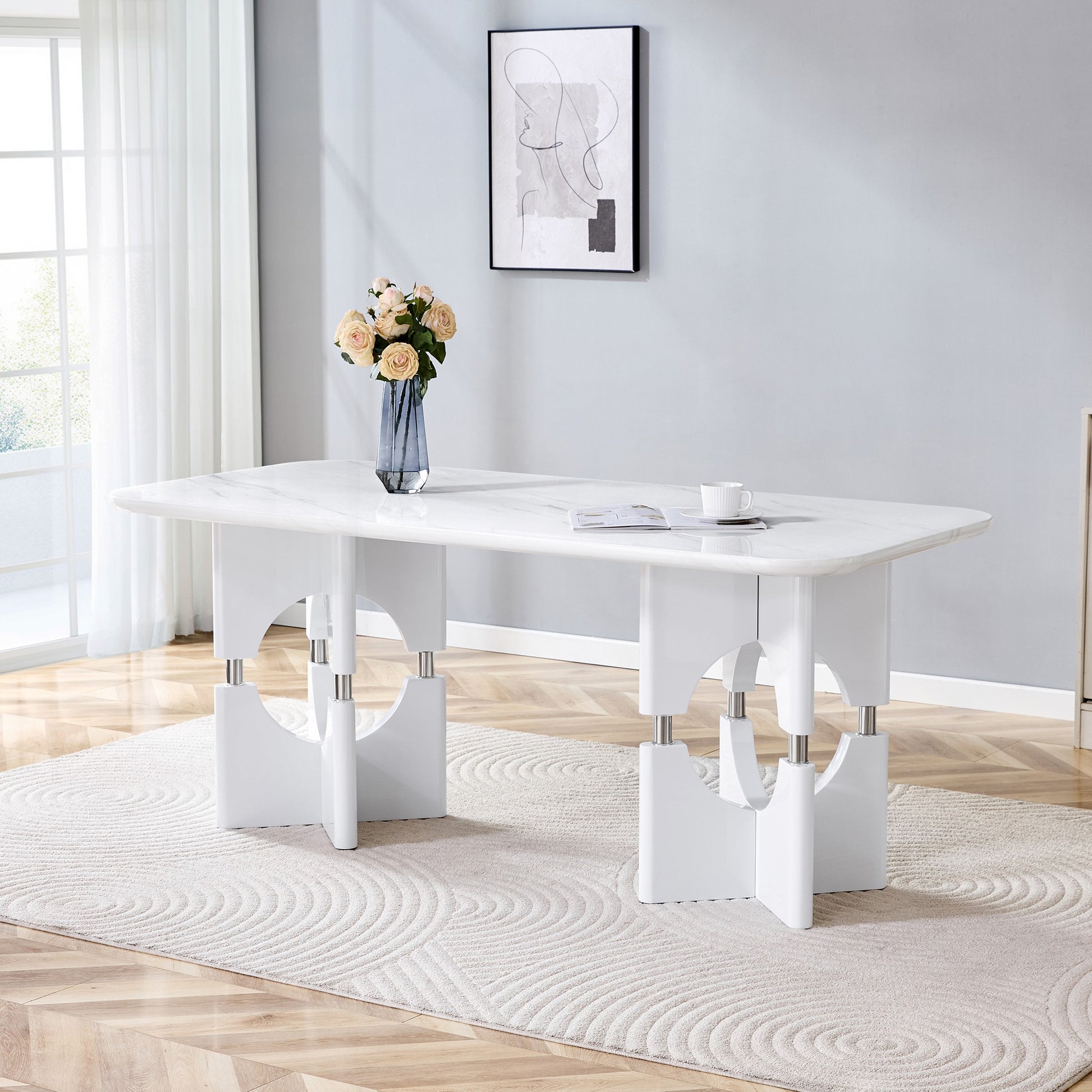 Sumdeal Rectangular Faux Marble Dining Table for Modern Dining Rooms - detail image 6