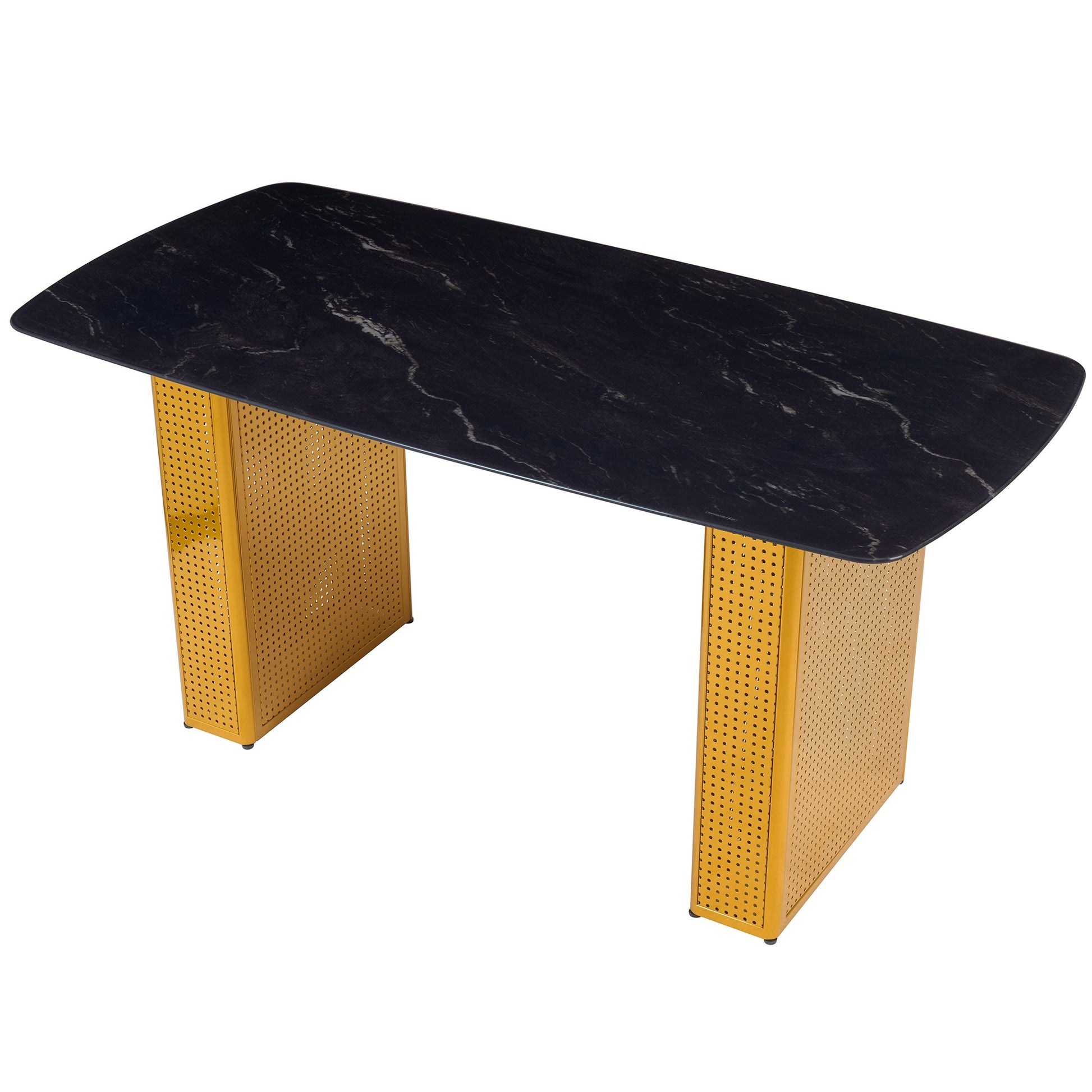 Sumdeal Black Glass Dining Table with Gold Dual-Pedestal Base - detail image 6