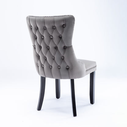 Sumdeal Gray Velvet Dining Chairs Set of 2 with Wood Legs - product image 6
