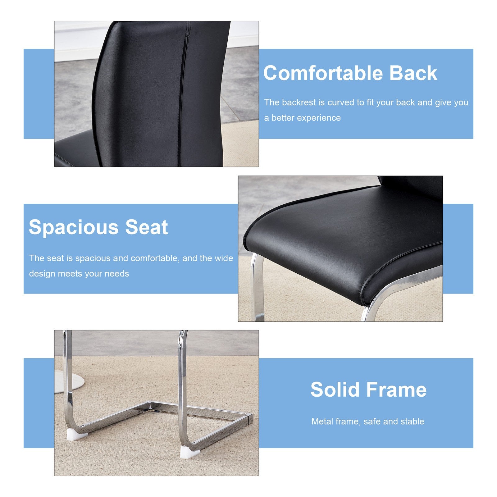 Sumdeal Black and Silver PU Leather Dining Chairs Set of 4 with Silver Legs - product image 6