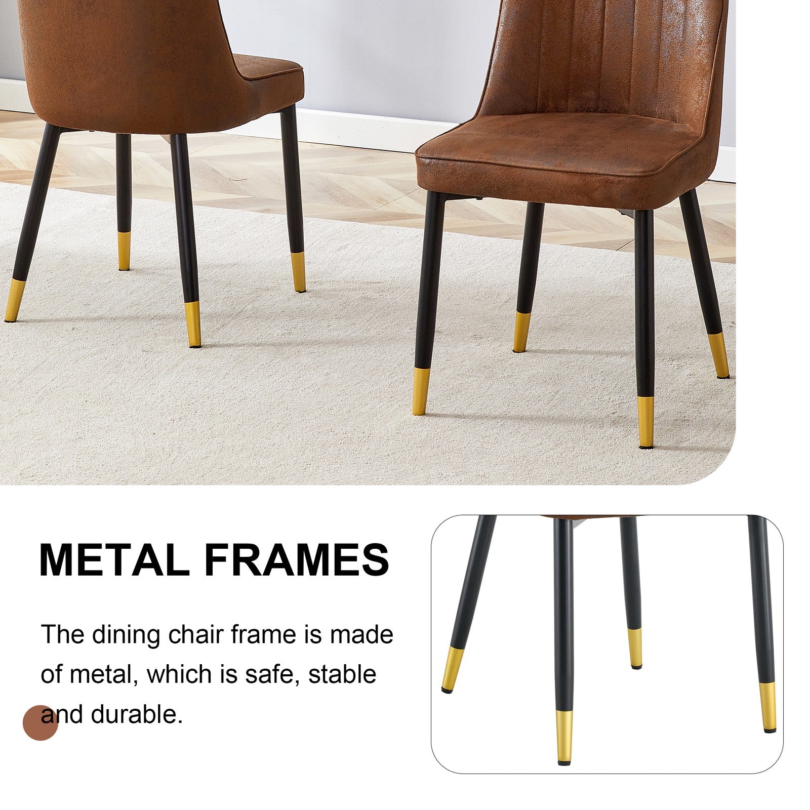 Sumdeal Brown and Black Upholstered Dining Chairs Set of 2 with Black Legs - product image 6