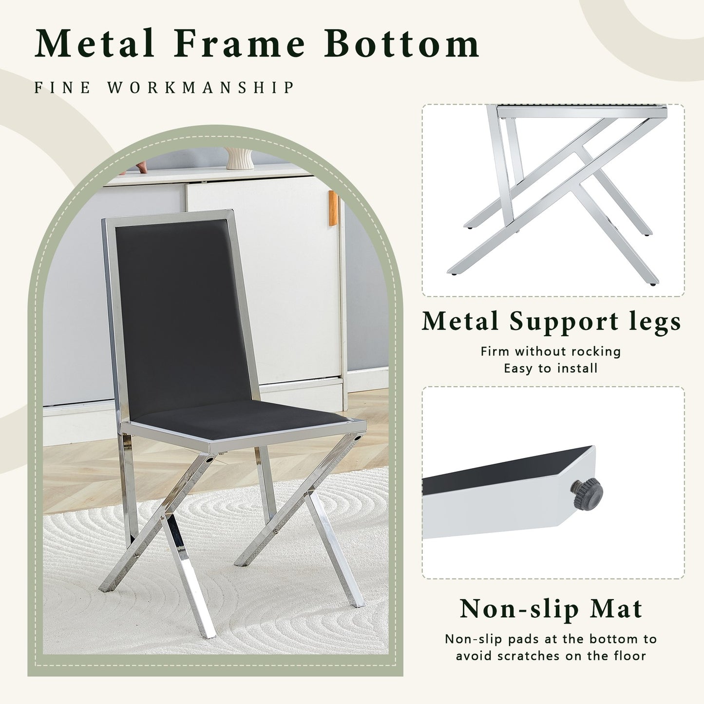 Sumdeal Black and Silver PU Leather Dining Chairs Set of 4 with Silver Legs - product image 6