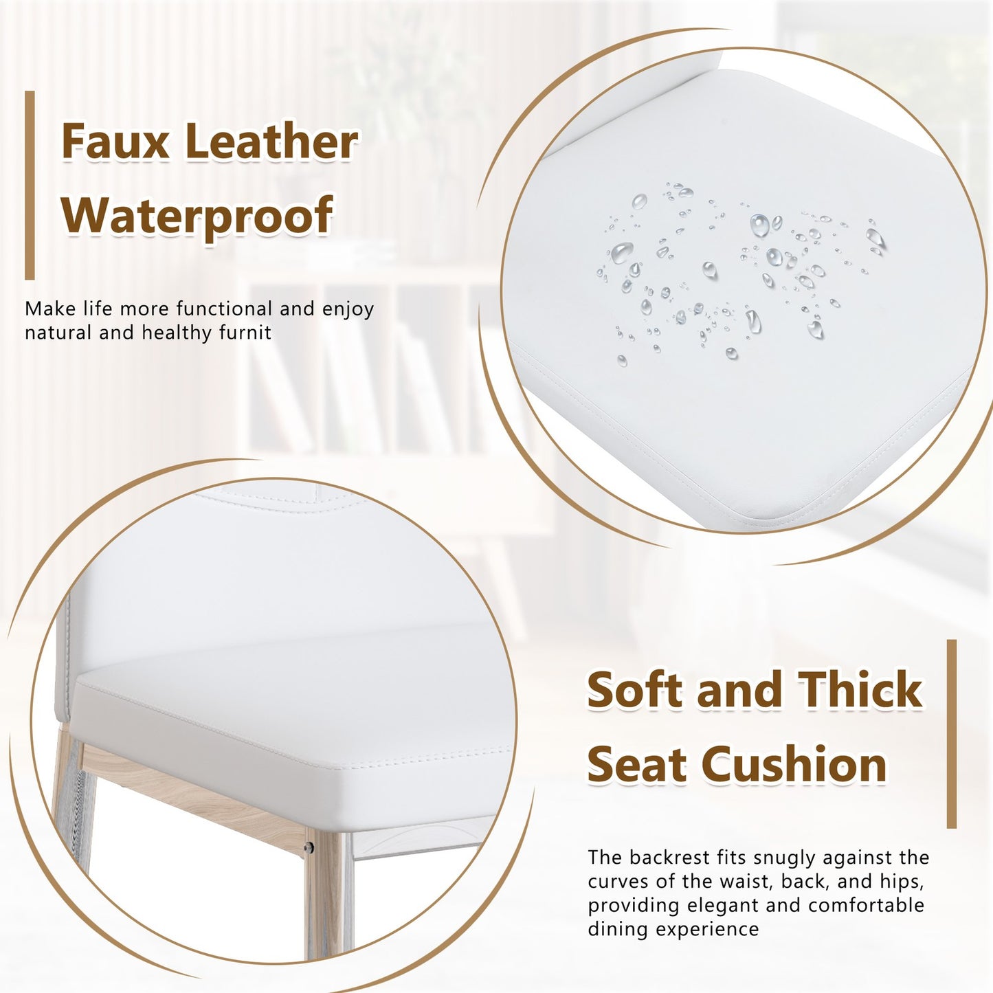 Sumdeal White and Silver PU Leather Dining Chairs Set of 4 with Silver Legs - product image 6