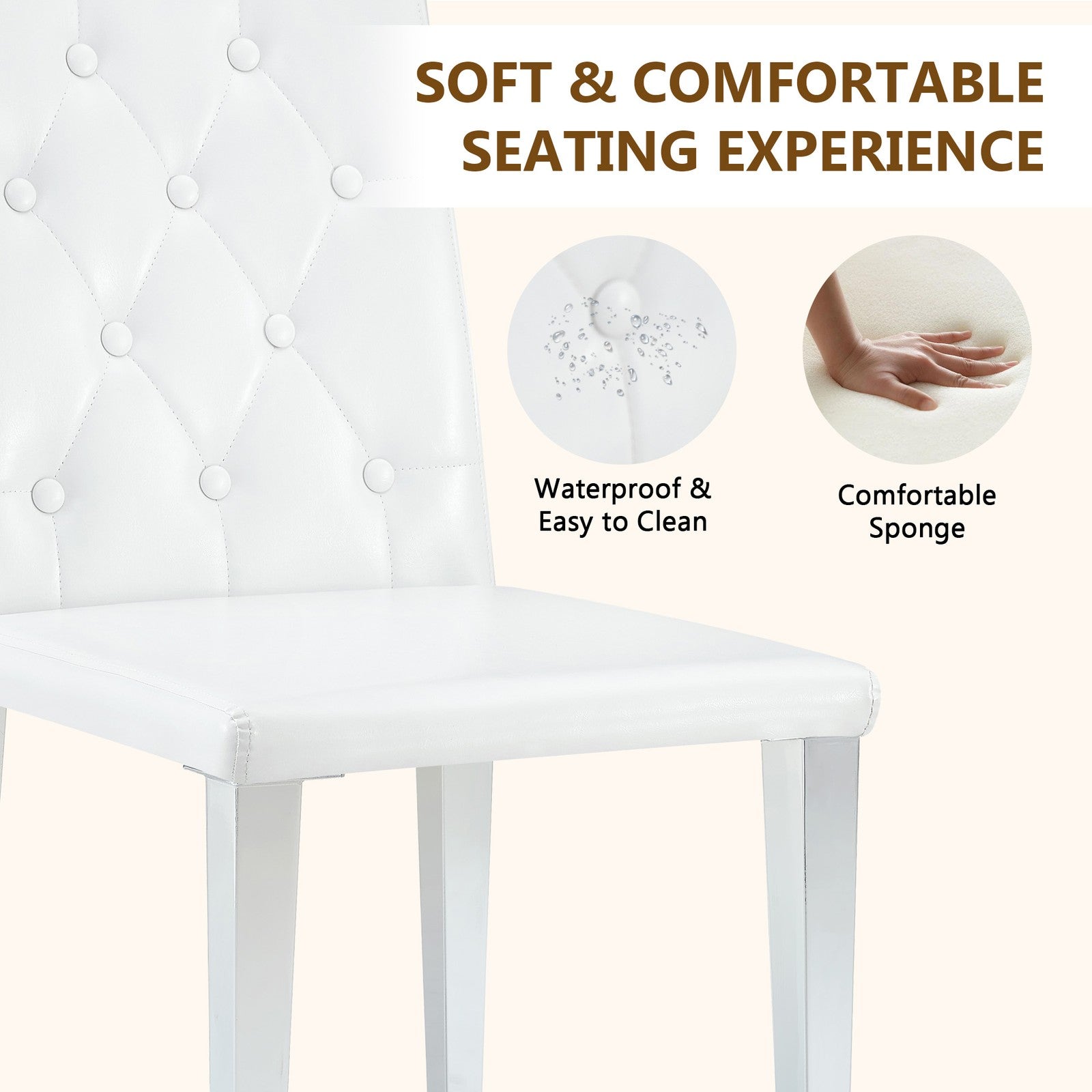Sumdeal White and Silver PU Leather Dining Chairs Set of 2 with Silver Legs - product image 6