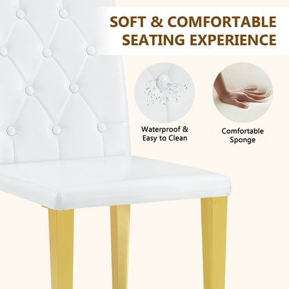Sumdeal White and Gold PU Leather Dining Chairs Set of 4 with Gold Legs - product image 6