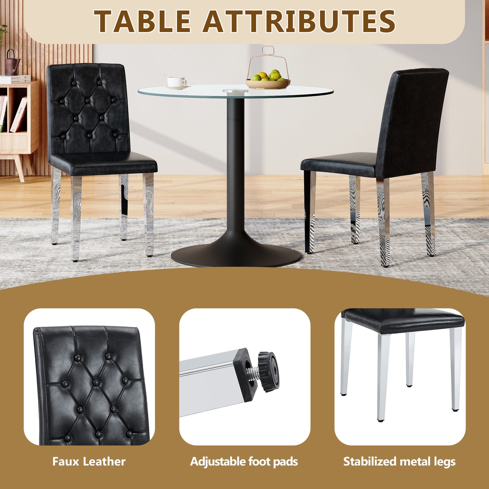 Sumdeal Black and Silver PU Leather Dining Chairs Set of 2 with Silver Legs - product image 6