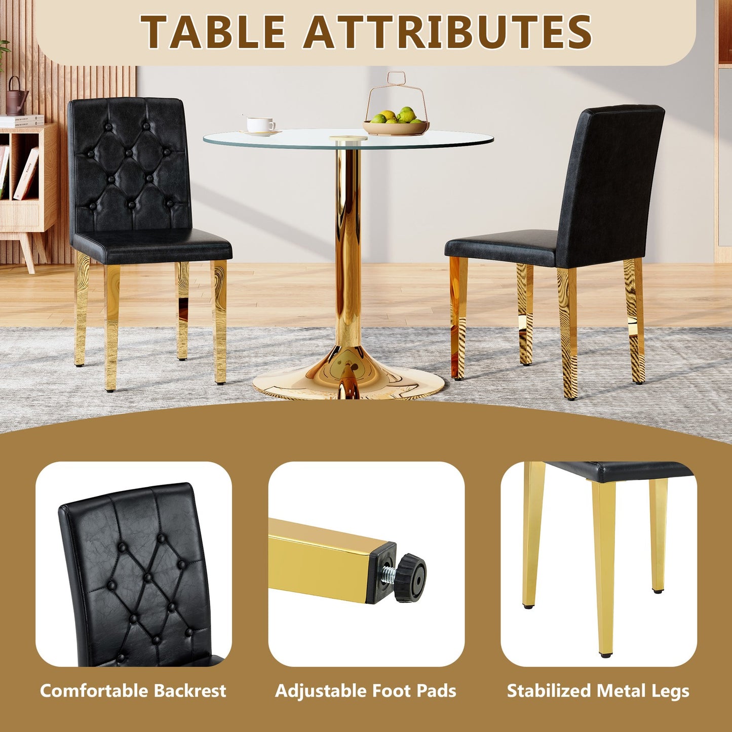 Sumdeal Black and Gold PU Leather Dining Chairs Set of 4 with Gold Legs - product image 6
