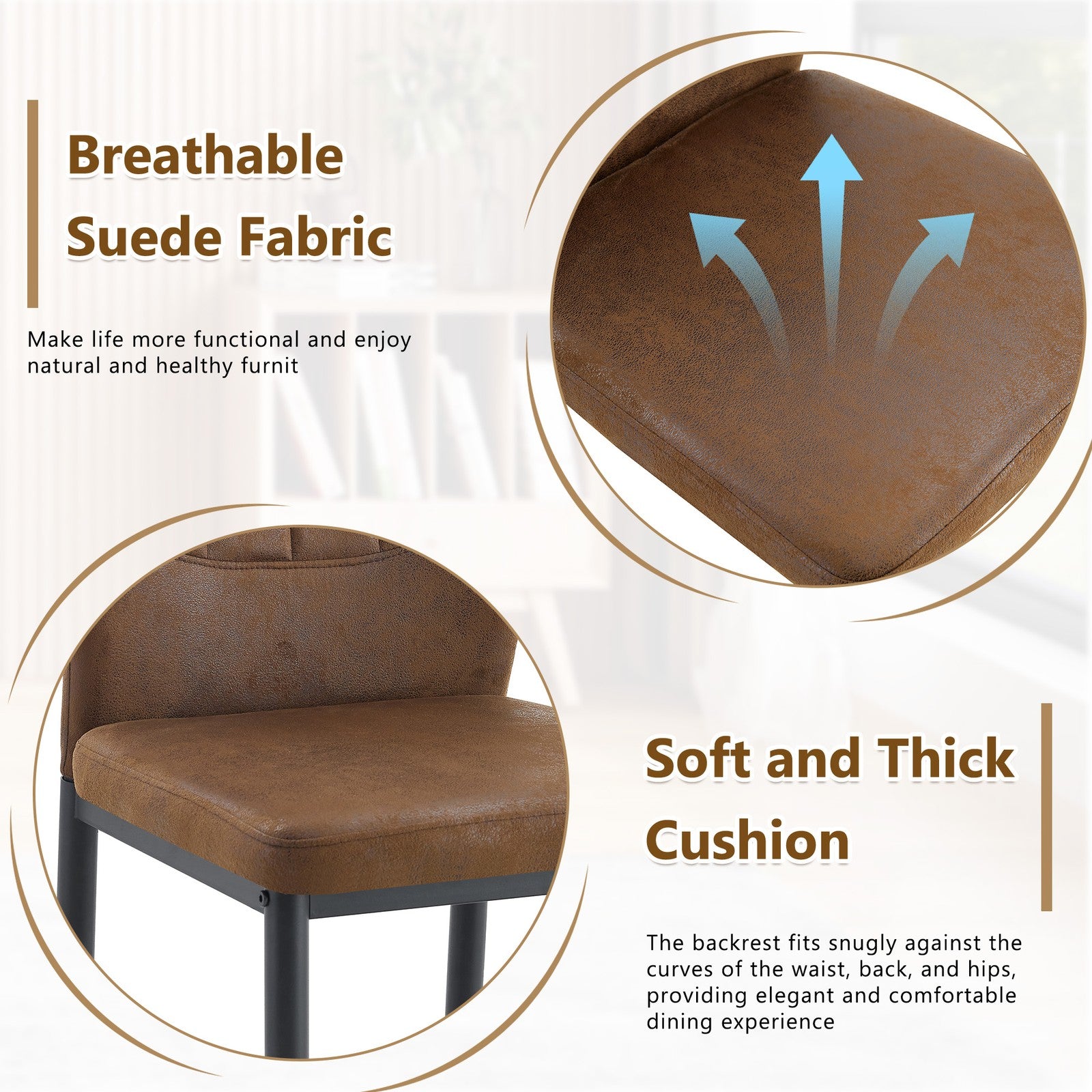 Sumdeal Brown and Black Fabric Dining Chairs Set of 3 with Modern Legs - product image 6