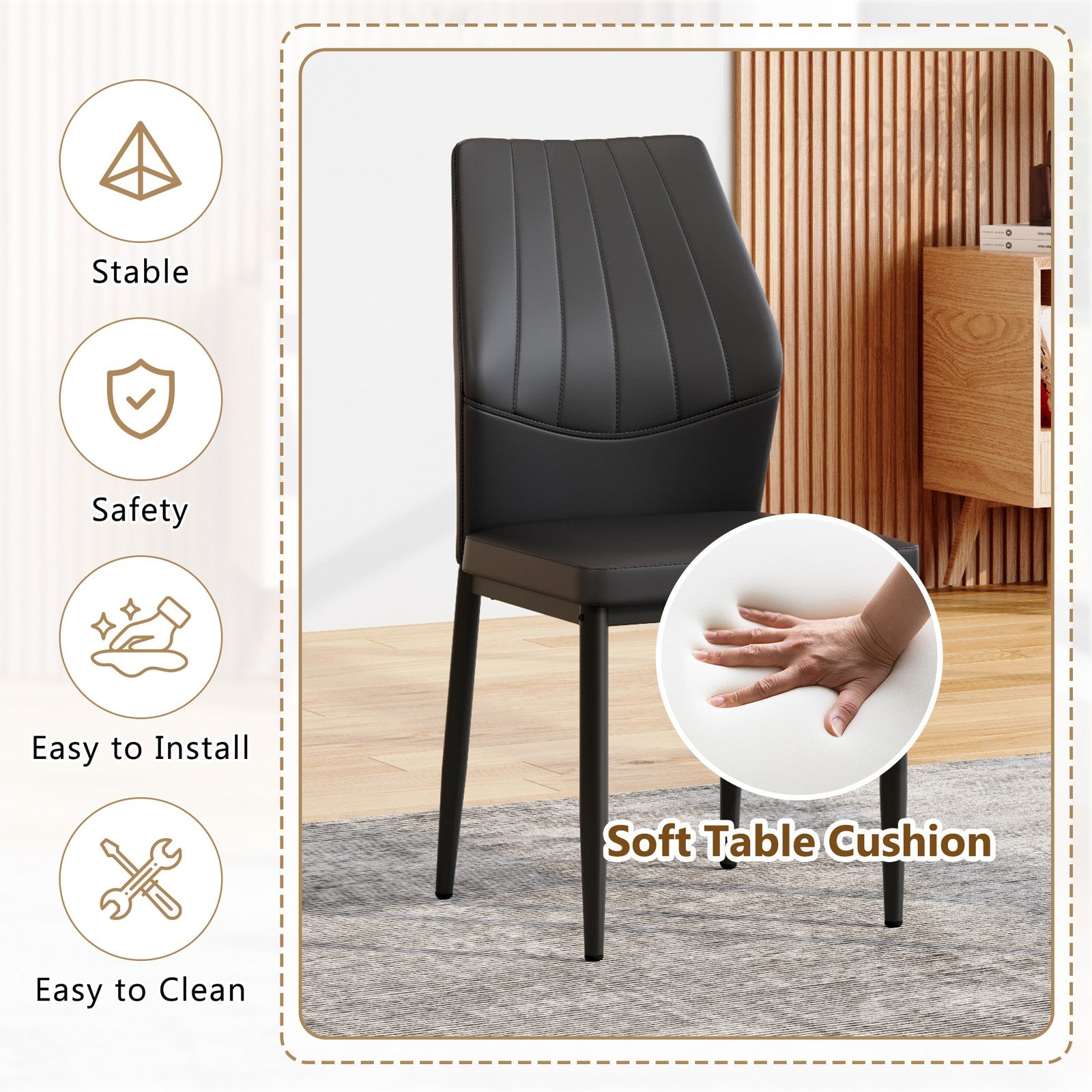 Sumdeal Black PU Leather Dining Chairs Set of 3 with Modern Legs - product image 6