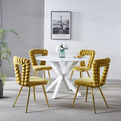Sumdeal Yellow Fabric Dining Chairs Set of 4 with Gold Legs - product image 6