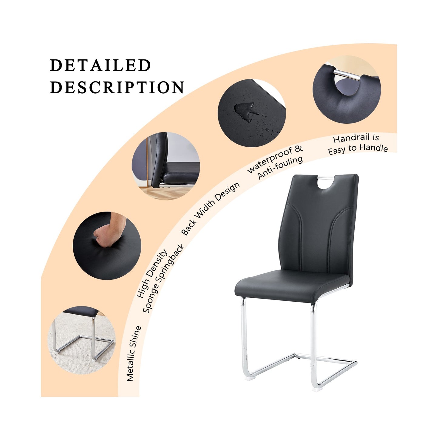 Sumdeal Black and Silver PU Leather Dining Chairs Set of 4 with Silver Legs - product image 6