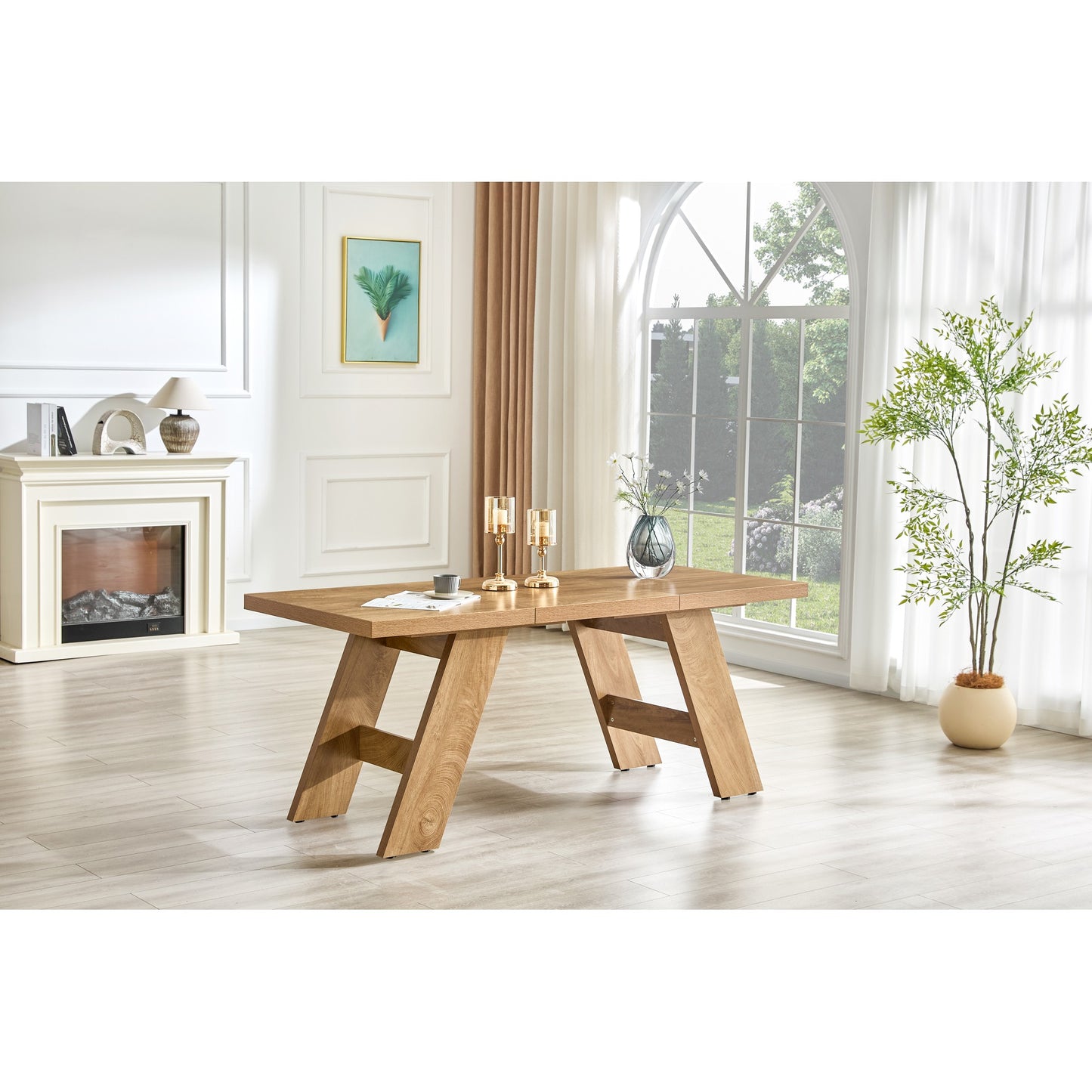 Sumdeal 71-inch Wood-Look Rectangular Dining Table with Angled Legs - variant-main image 6