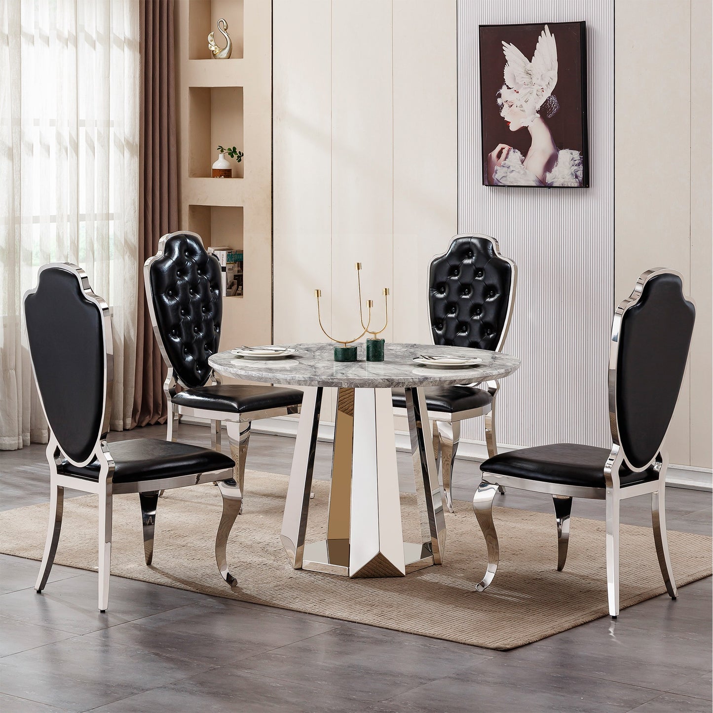 Sumdeal Round Faux Marble Dining Table for Apartments and Kitchens - detail image 7