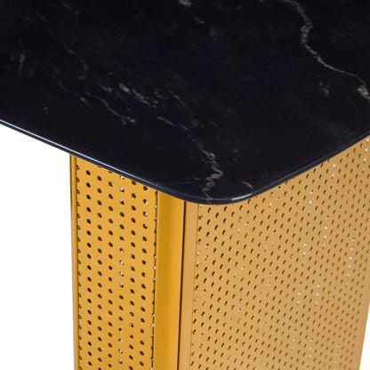 Sumdeal Black Glass Dining Table with Gold Dual-Pedestal Base - detail image 7