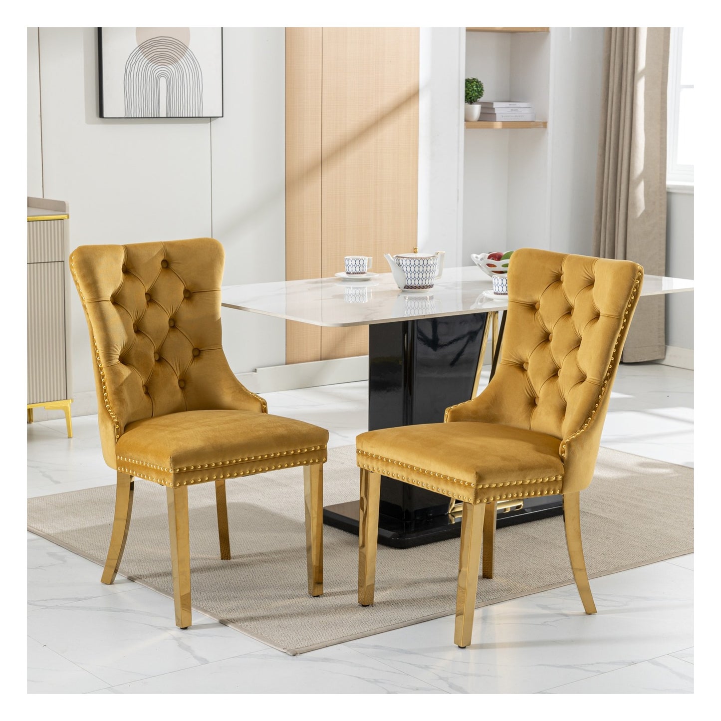 Sumdeal Velvet Dining Chairs Set of 2 with Gold Legs for Elegant Dining Spaces - variant-main 7