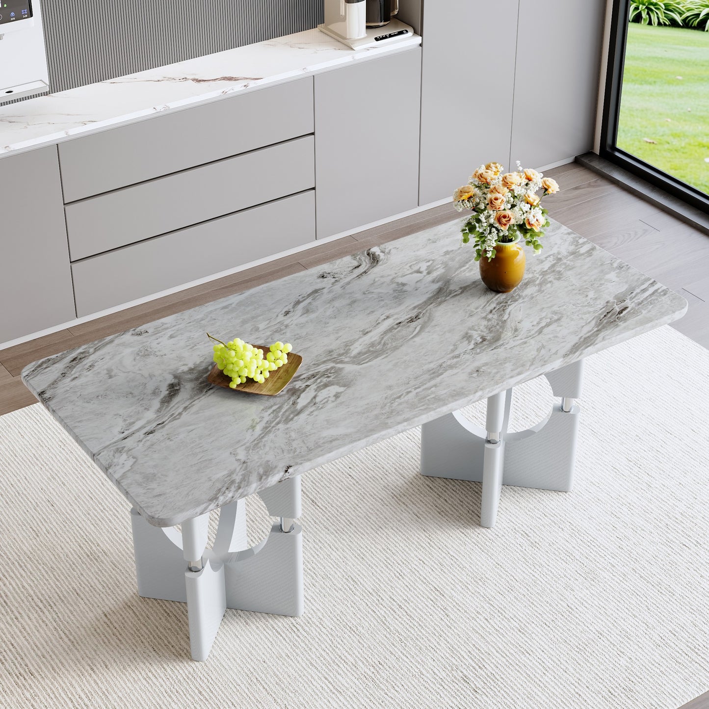 Sumdeal Rectangular Faux Marble Dining Table for Modern Dining Rooms - variant-main image 7