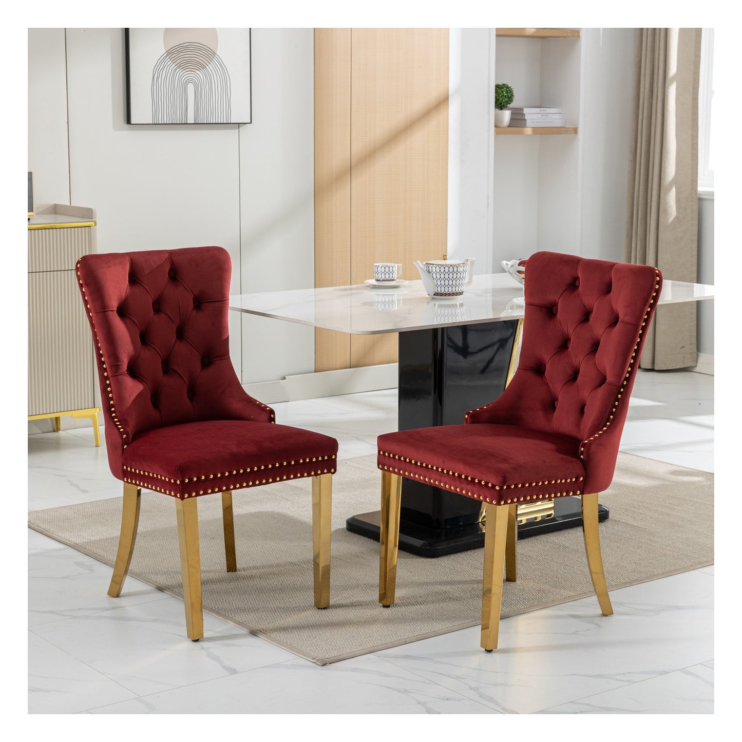 Sumdeal Velvet Dining Chairs Set of 2 with Gold Legs for Elegant Dining Spaces - variant-main 8