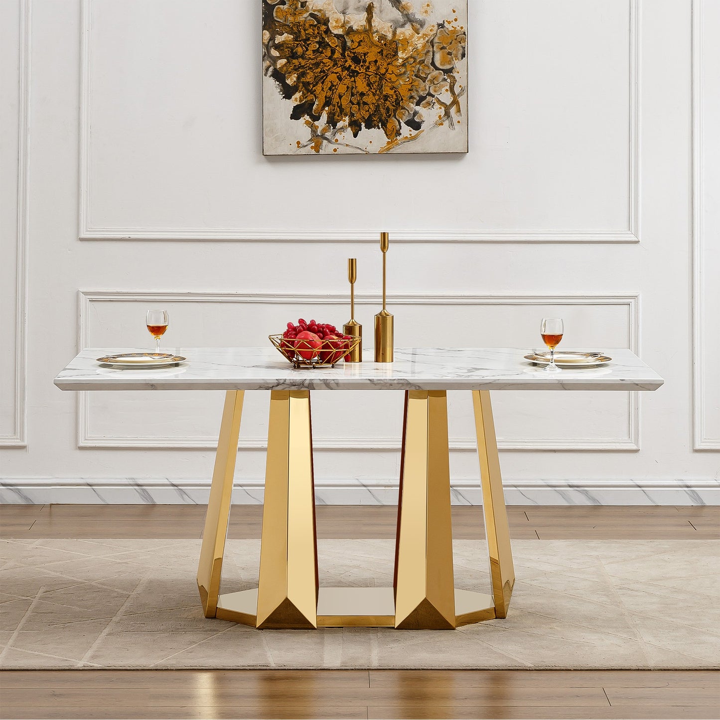 Sumdeal Rectangular Faux Marble Dining Table for Modern Dining Rooms - variant-main image 8
