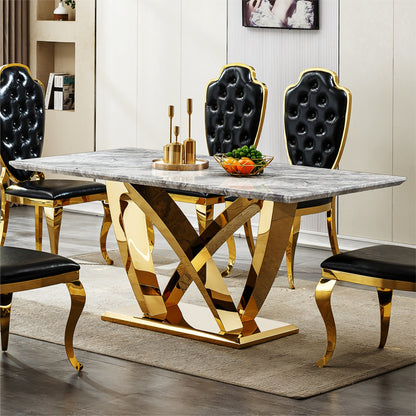 Sumdeal Rectangular Faux Marble Dining Table for Modern Dining Rooms - variant-main image 8