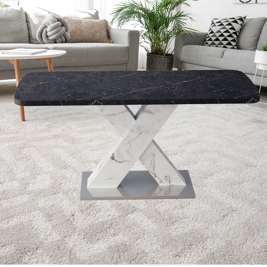 Sumdeal White Modern Dining Stretchable Function, Marble Top, MDF X-Shape Table Leg and Metal Base, 62.99"