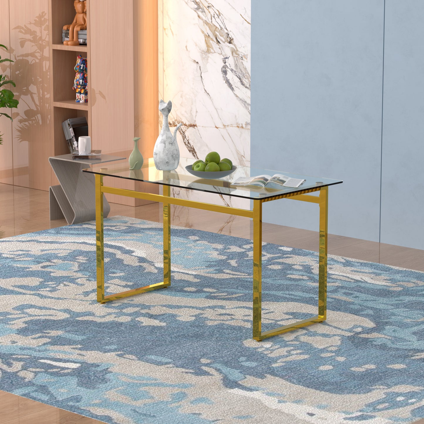 Sumdeal Modern Glass Dining Table for 4-6 People | Rectangle Glass Dining Table for 4 | Kitchen Glass Dining Table with  Metal Legs